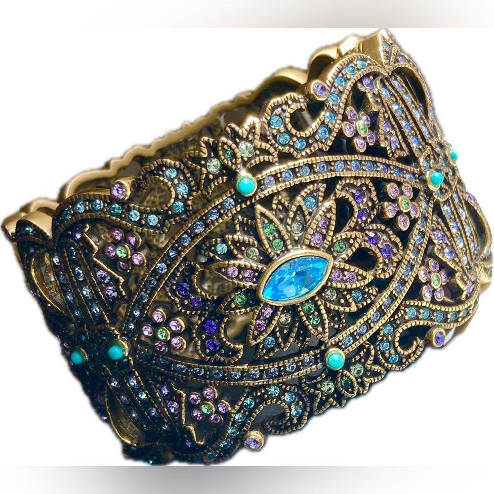 Heidi Daus Swarovski Crystal Multicolor Art deco Style Wide Clamper Bracelet NIB